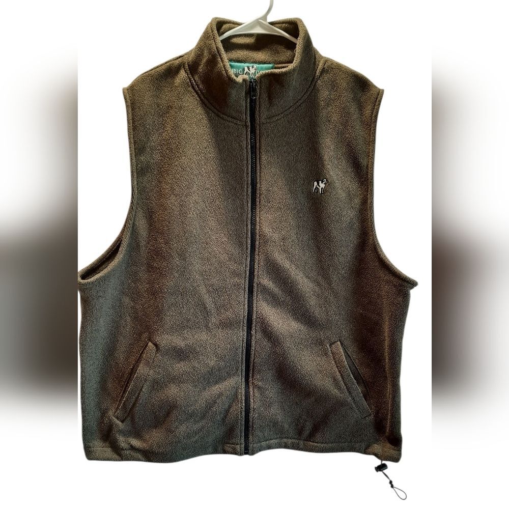 Big Dogs Vest Mens Large Stone Gray Green Fleece Outdoor Preppy Classic